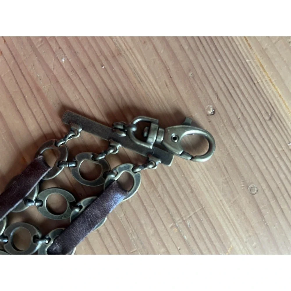 Vintage Brass & Brown Leather Chain Belt Adjustable Boho Hippie Festival 38